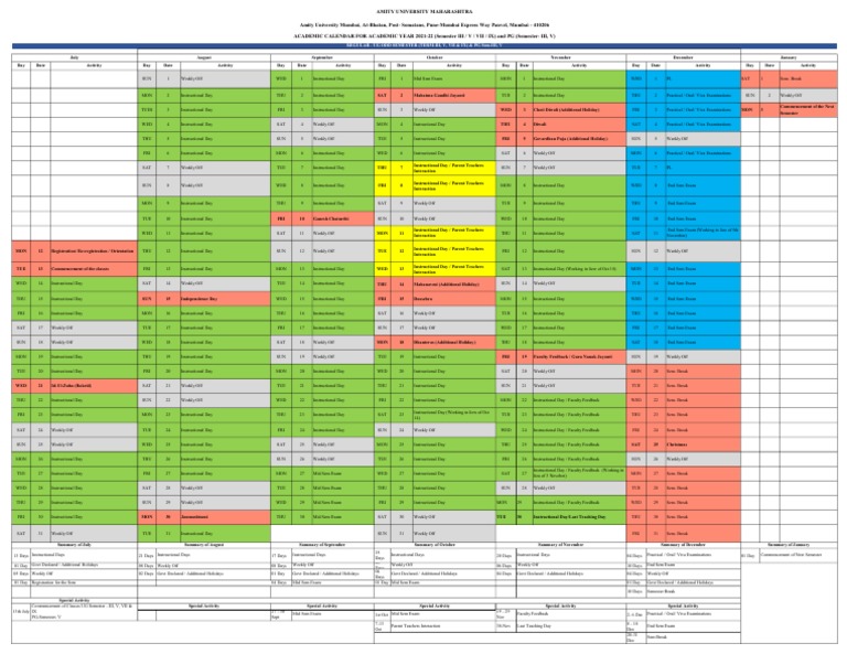 AUM Academic Calendar Odd Sem 202122 PDF Academic Term Schools
