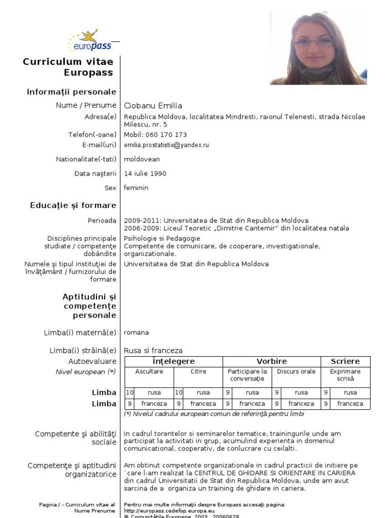 328b3 Cv Europass Format Pdf Cv Europass Exemplu In Romana