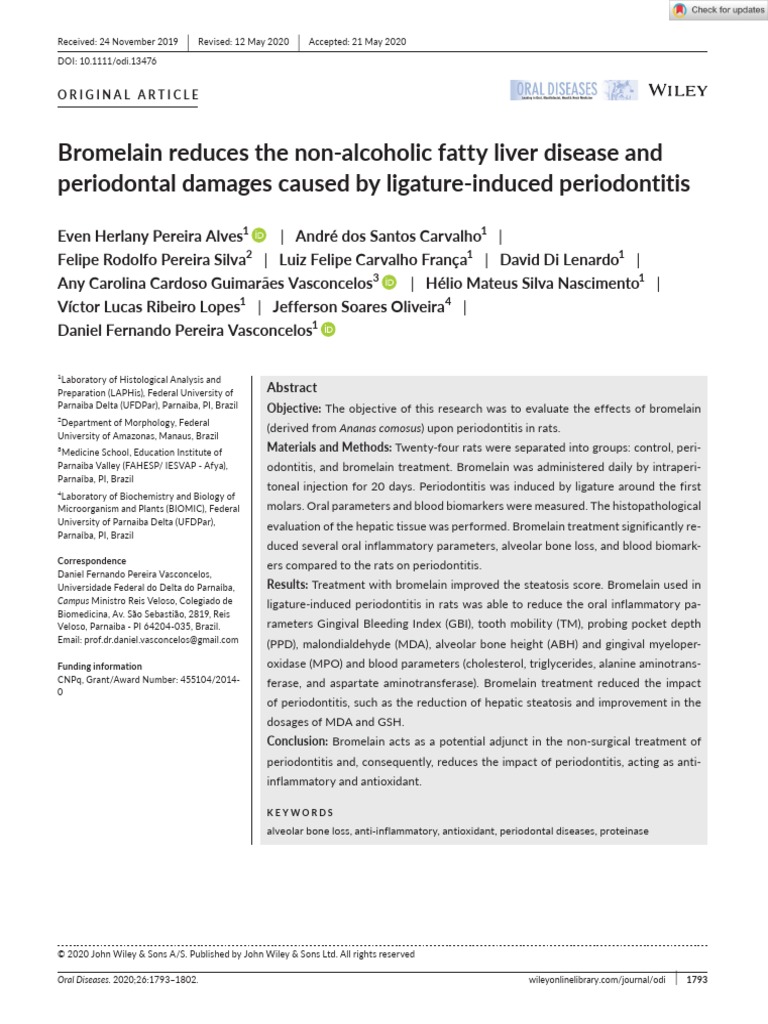 Oral Diseases 2020 Alves Bromelain reduces the non‐alcoholic