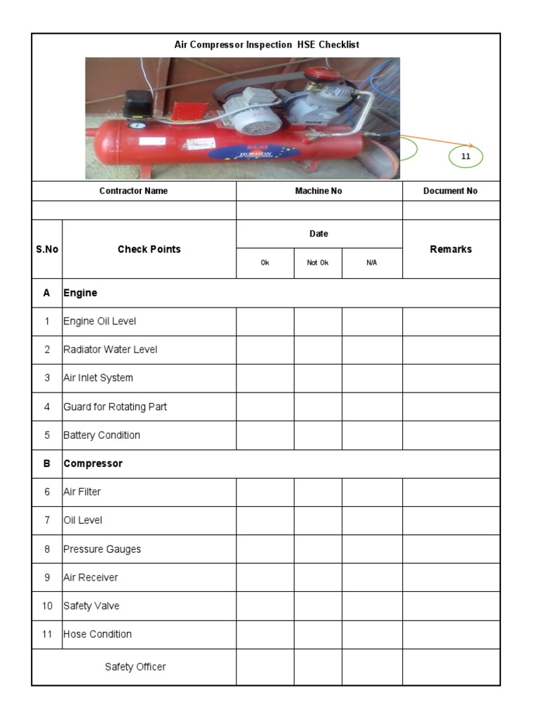 Air Compressor Inspection Checklist | PDF
