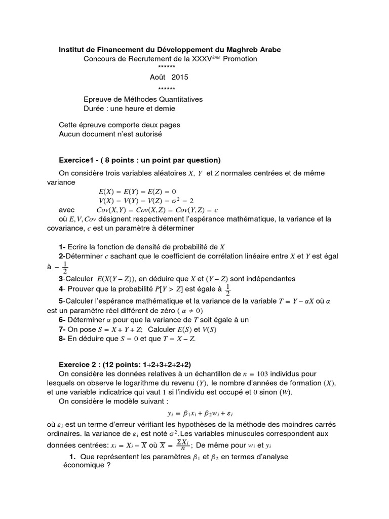 Méthodes Quantitatives en Statistiques | PDF | Variance (mathématiques ...
