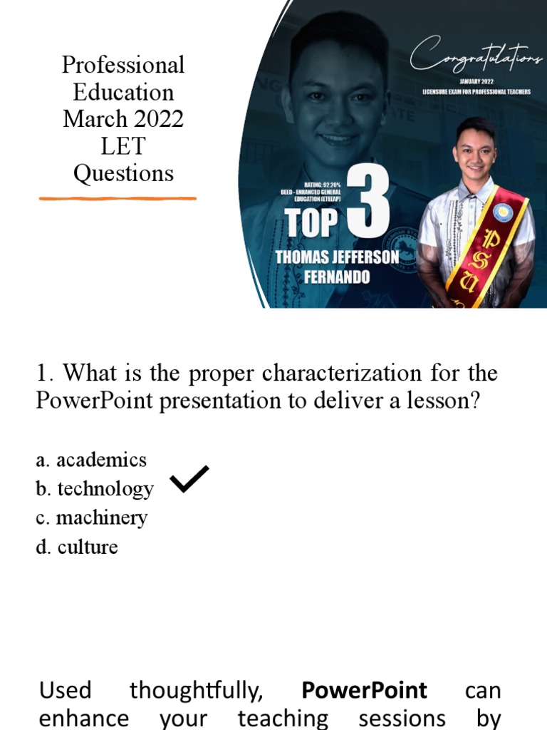 Professional Education March 2022 LET Questions | PDF | Teachers | Learning