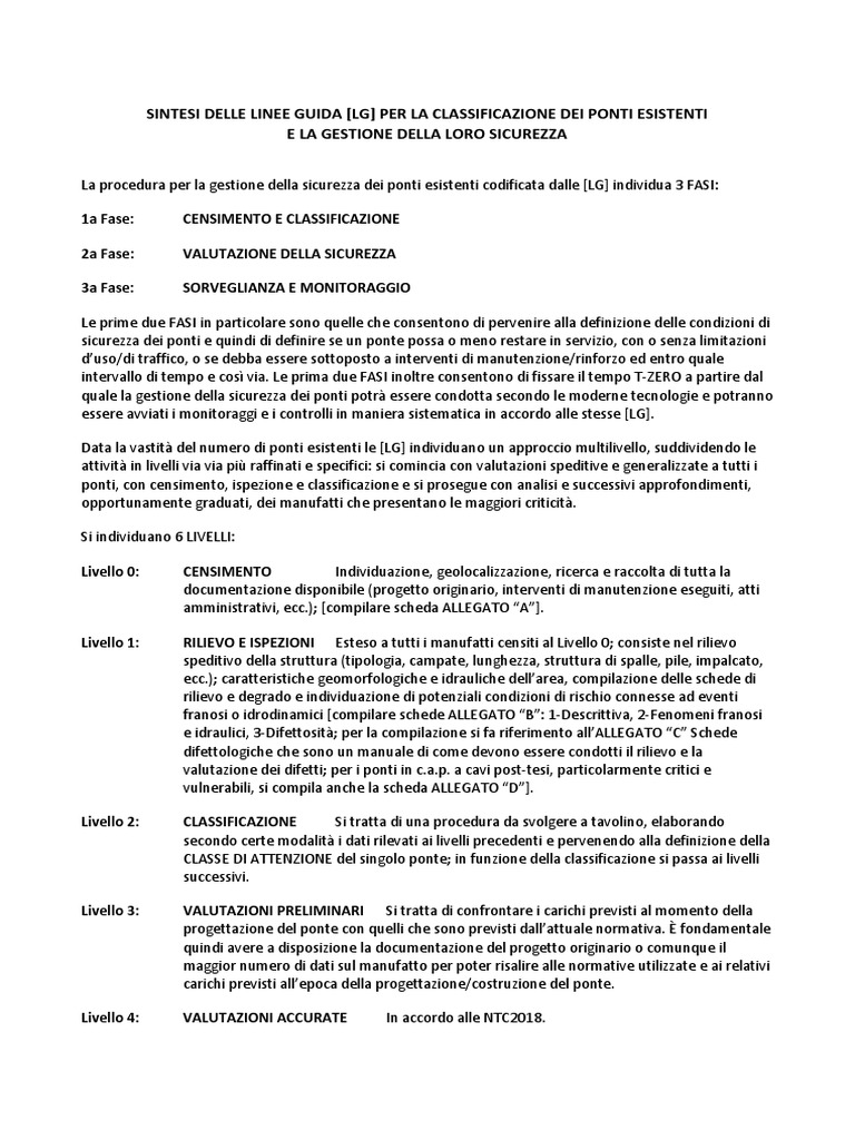 Sintesi Delle Linee Guida Per La Classificazione Dei Ponti Esistenti | PDF