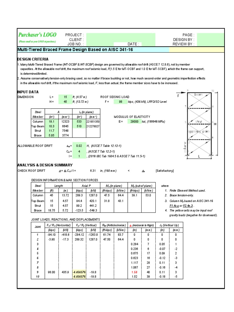 MultiTiered Braced Frame Design Based On AISC 34116 Project Client