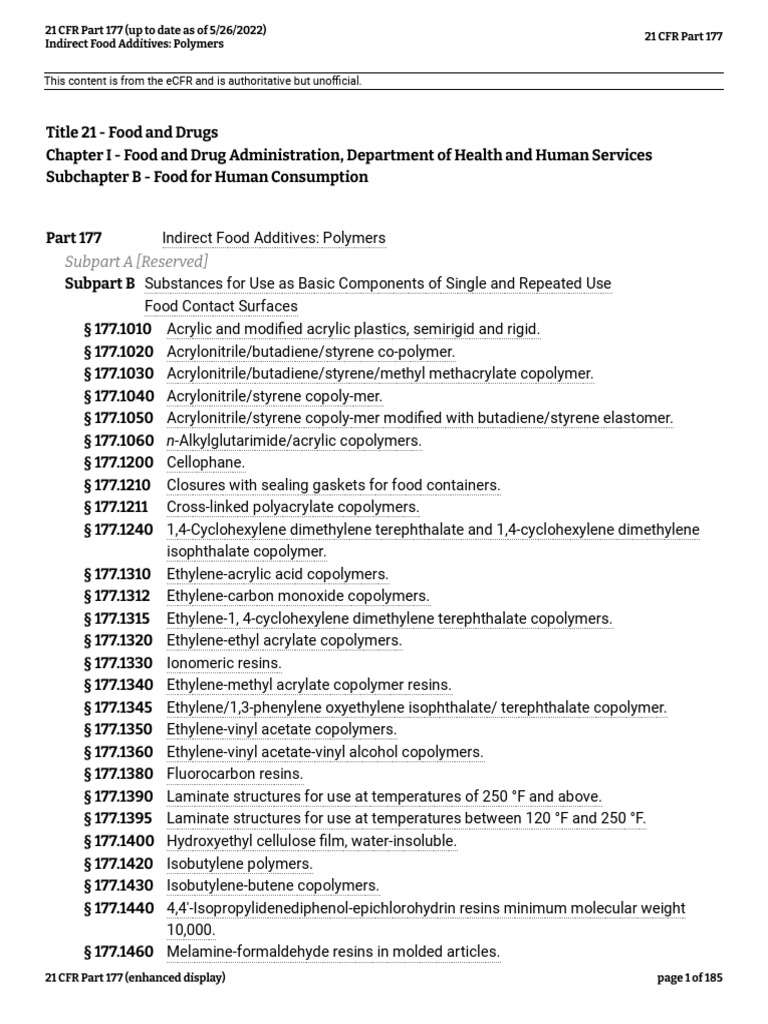 21 CFR Part 177 | PDF | Copolymer | Spectrophotometry