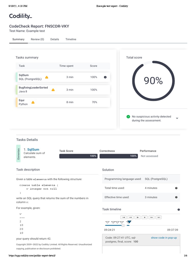Example Test Report - Codility | PDF | Integer (Computer Science ...