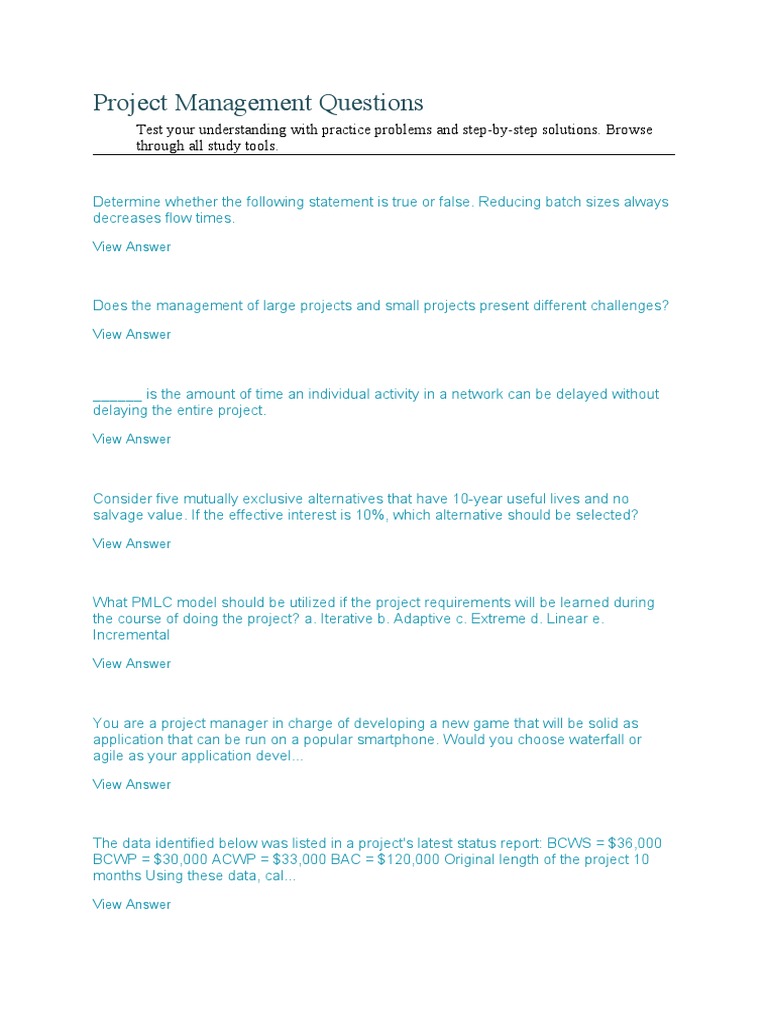 Project Management Questions PDF Project Management Business