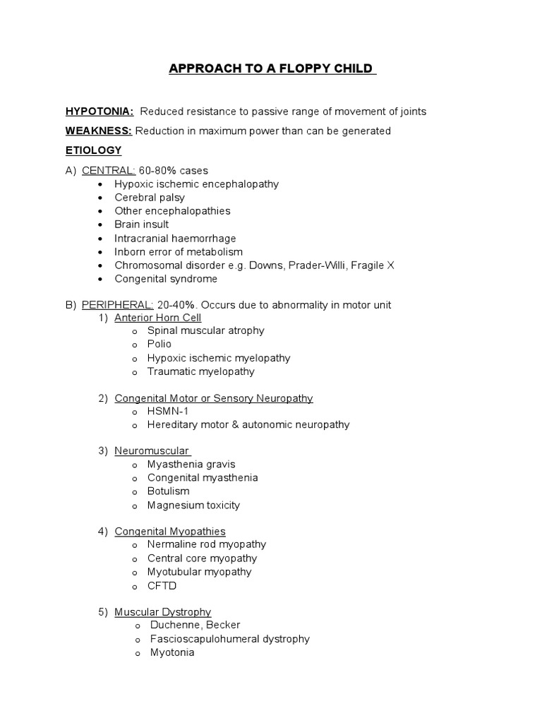 Floppy child PDF Weakness Nervous System