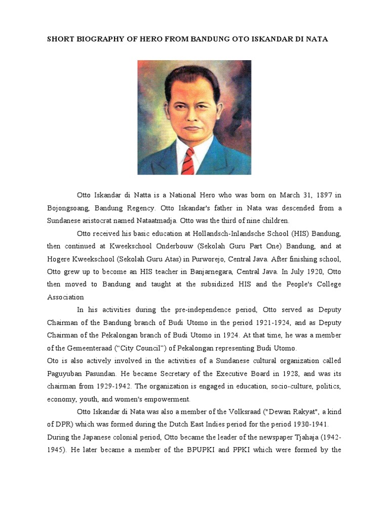 Short Biography of Hero From Bandung Oto Iskandar Di Nata | PDF ...