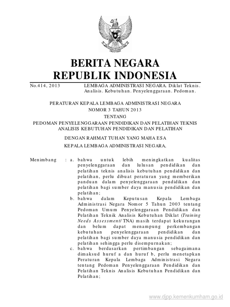 2013-Peraturan Kepala LAN-nomor-3 Tahun 2013 - (Peraturanpedia - Id) | PDF