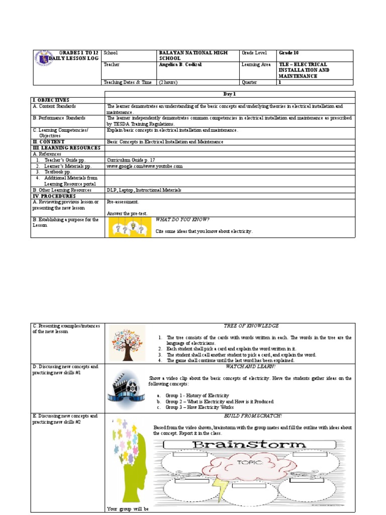 EIM Grade 10 Daily Lesson Log | PDF | Learning | Electrical Conductor