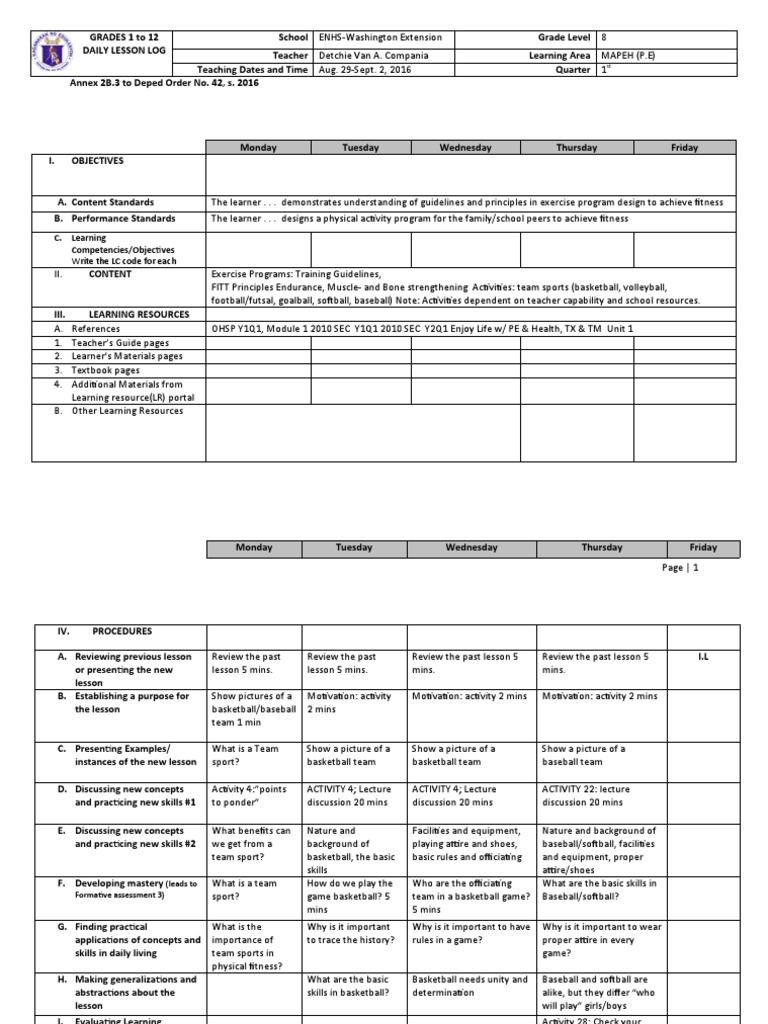 MAPEH Grade 8 Lesson Plan Overview | PDF | Learning | Lecture