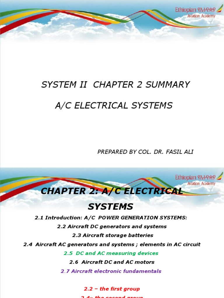 System Ii Chapter 2 Summary A/C Electrical Systems Prepared by Col. Dr