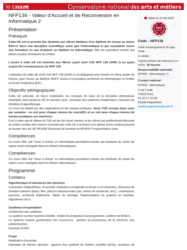 Mise à niveau en informatique NFP136 | PDF | Informatique | Programme ...