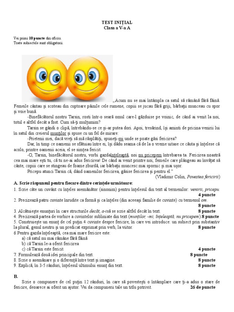 7 Test Initial Clasa A Va | PDF