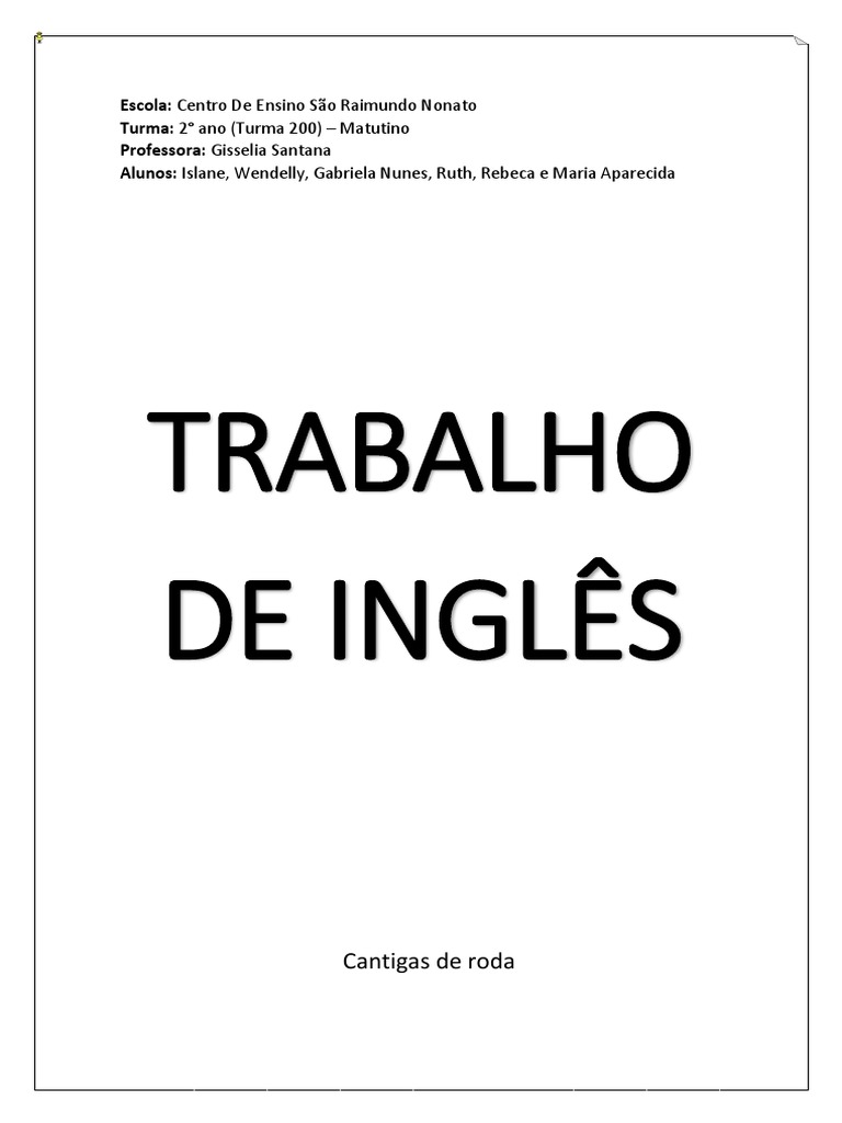 Cantigas de Roda em Inglês | PDF | Artes Linguísticas e Disciplina | Arte