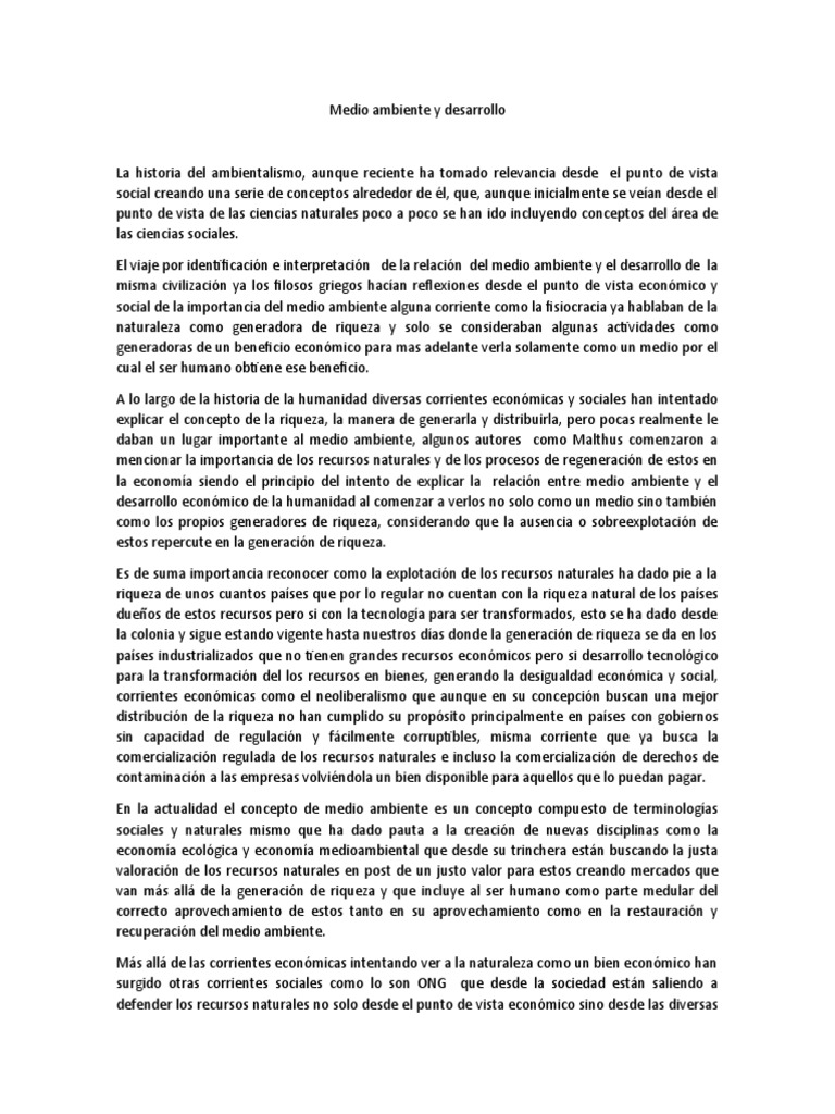 Relación entre Medio Ambiente y Desarrollo | PDF | Entorno natural ...