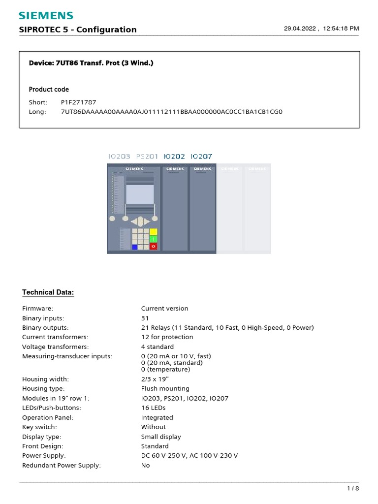 Siemens SIPROTEC 7UT86 Manual | PDF | Power Engineering | Information ...