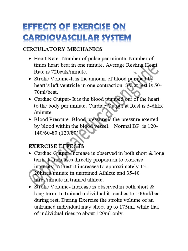 Effects of Exercise on Heart Function | PDF