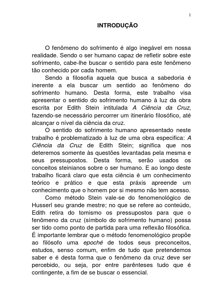 Vida de Edith Stein | PDF | Fenomenologia (Filosofia) | Edmund Husserl