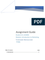 Assignment Guide: Student Id: s218406 Module: Introduction To Marketing FY006