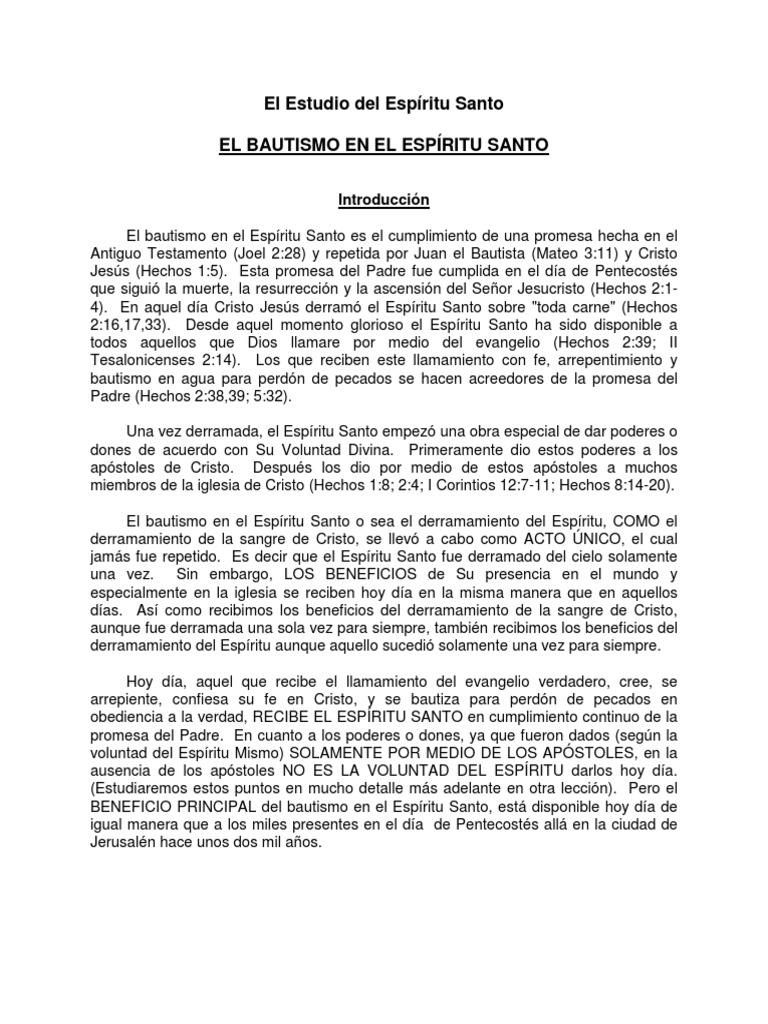 El Estudio Del Espíritu Santo El Bautismo en El Espíritu Santo | PDF ...