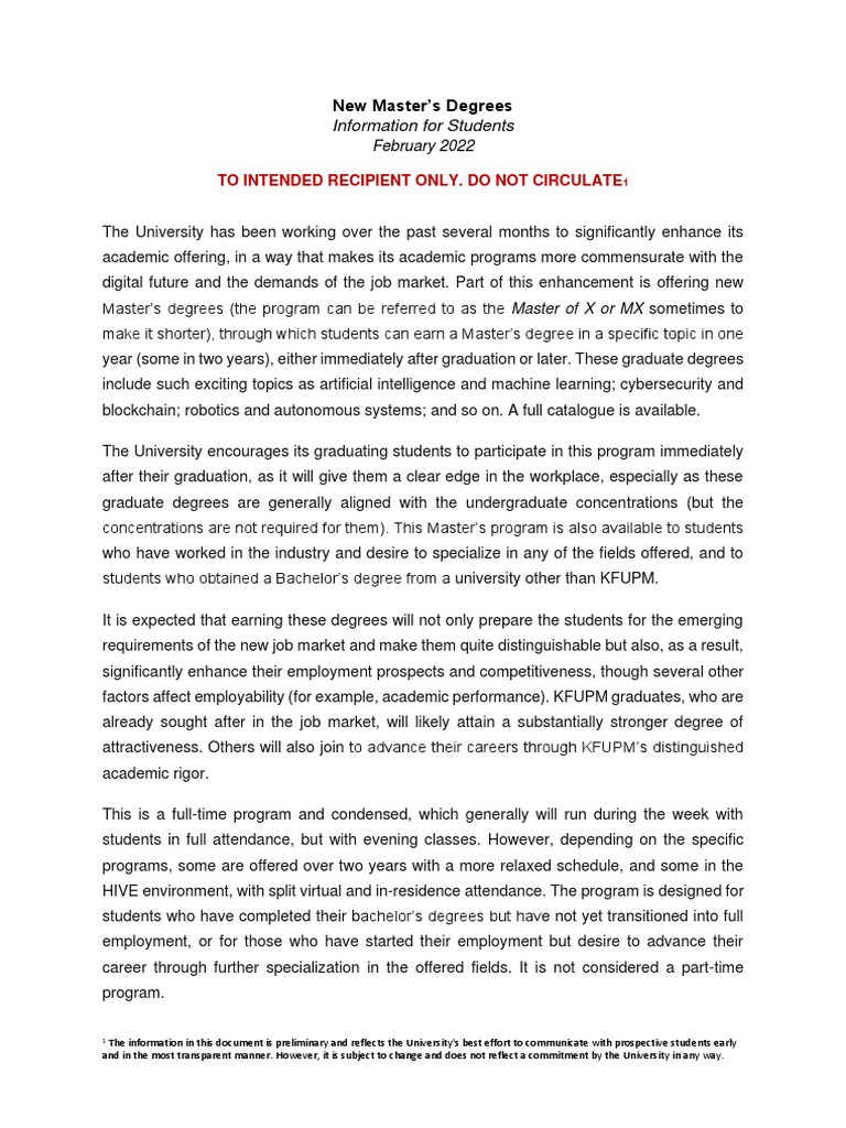 New Master's Degrees at KFUPM PDF Academic Degree Master's Degree