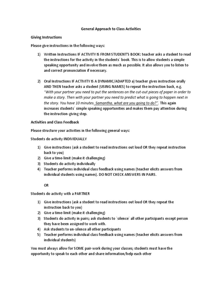 General Approach To Class Activities Online Courses PDF Question