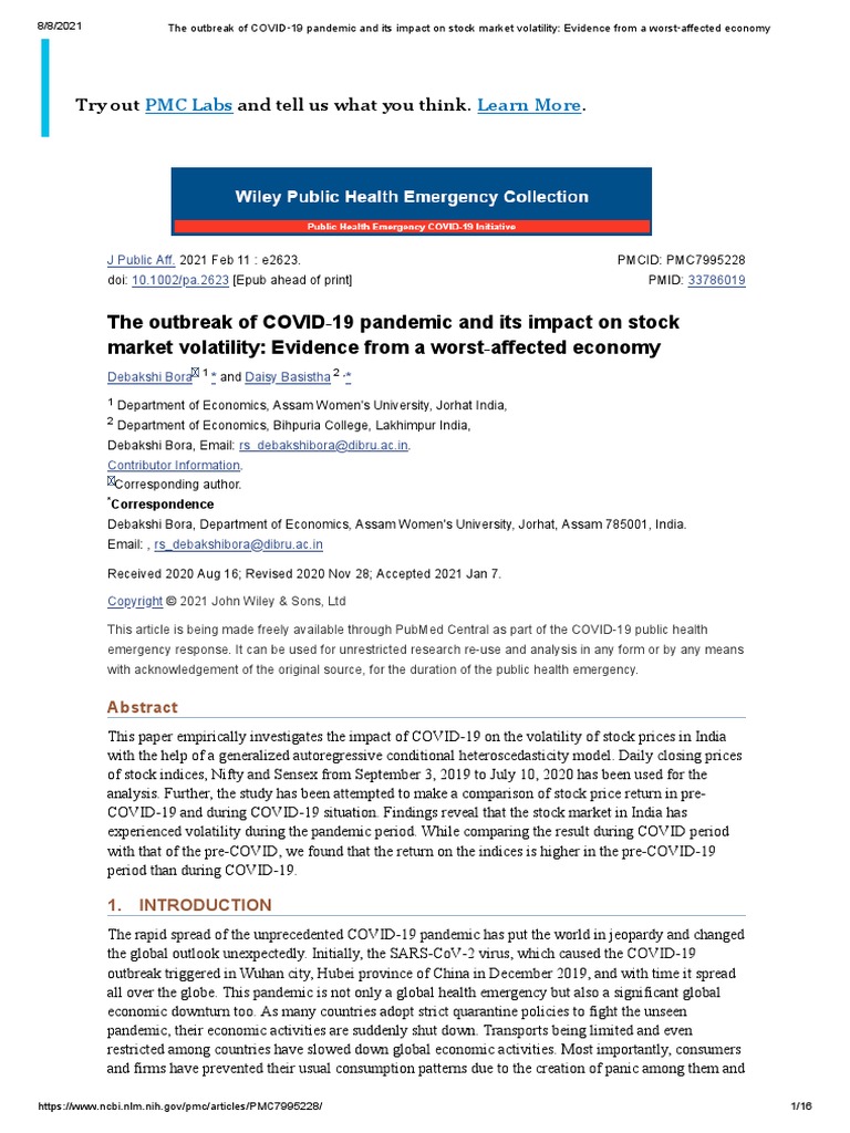 The Outbreak of COVID 19 Pandemic and Its Impact On Stock Market ...