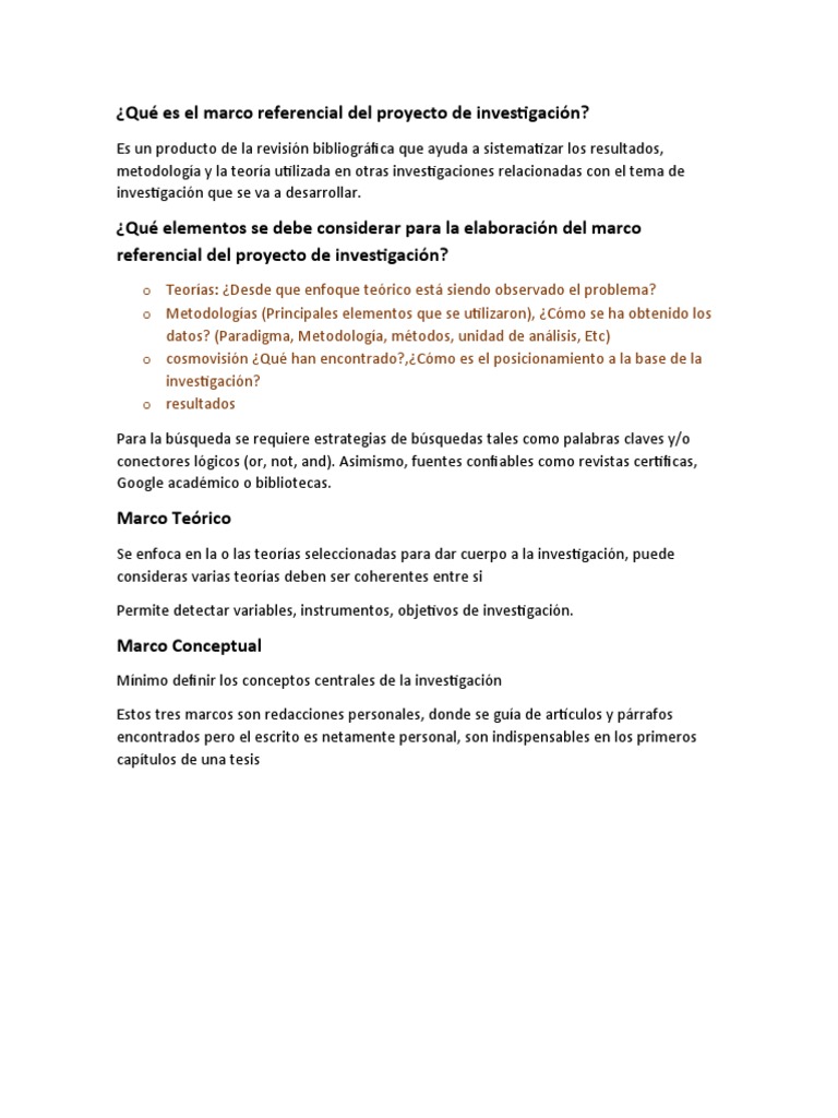 Qué Es El Marco Referencial Del Proyecto de Investigación | PDF