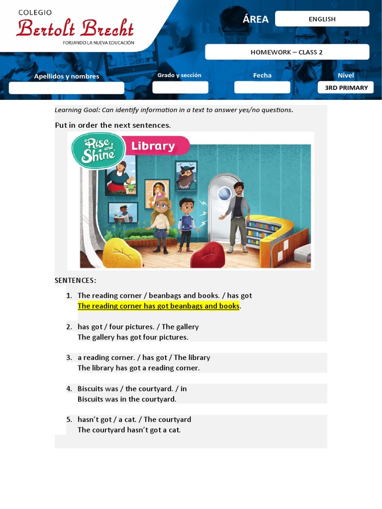Put in Order The Next Sentences.: Learning Goal: Can Identify ...