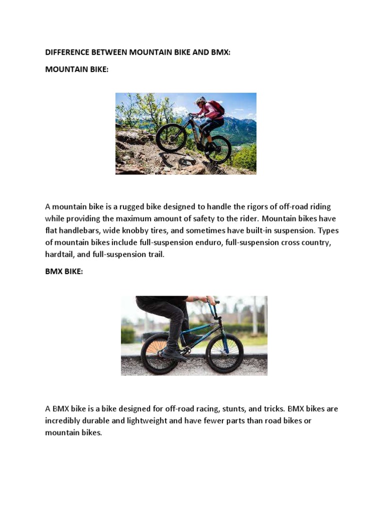 Difference Between Mountain Bike and BMX PDF Manufactured Goods