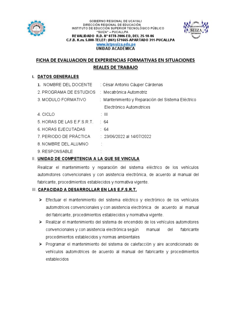 Formato de Experiencias Formativas en Situación Real de Trabajo | PDF ...