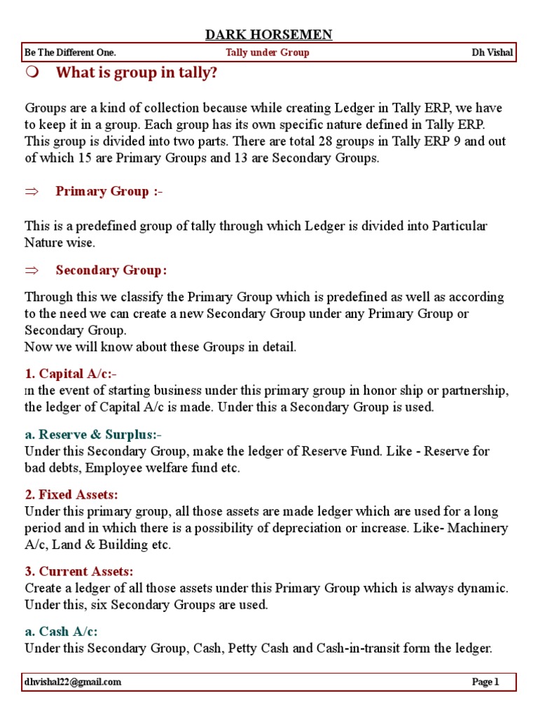 TALLY UNDER GROUP PDF Loans Credit