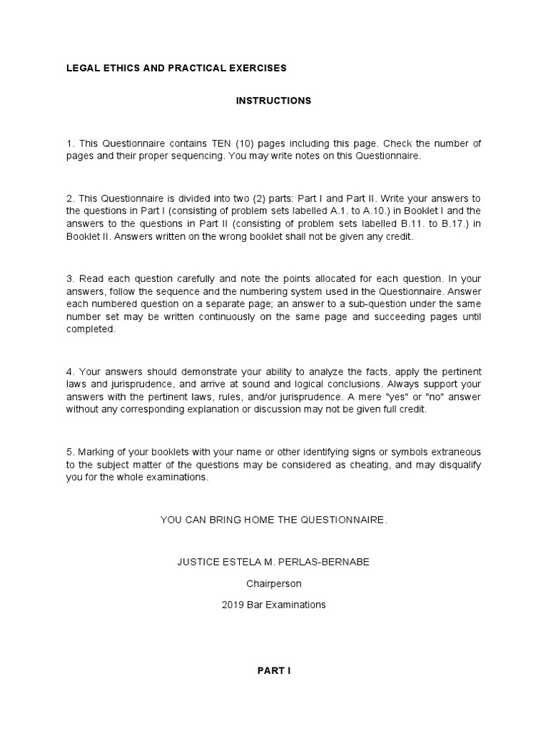 Legal Ethics Questionnaire for Bar Exam | PDF | Lawyer | Taxes