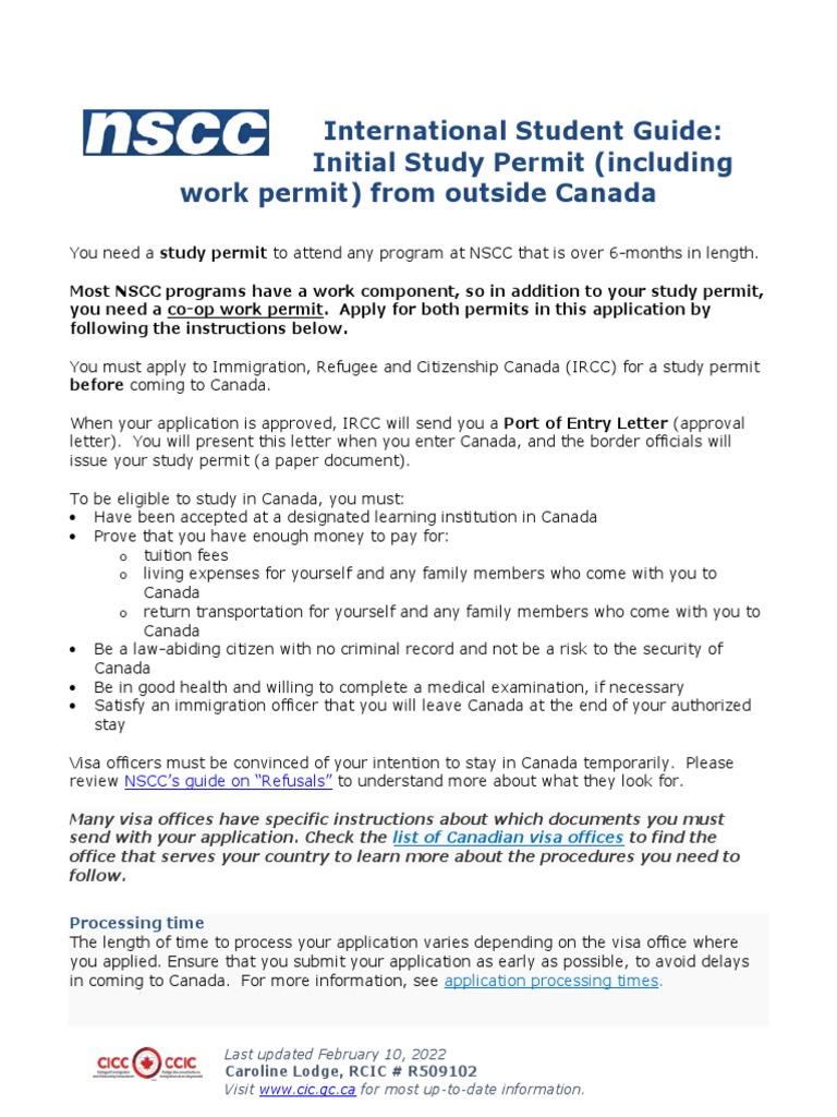 NSCC International Student Application Guide | PDF | Travel Visa ...