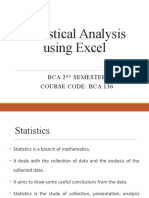 Statistical Analysis Using Excel: Bca 2 Semester Course Code: Bca 136