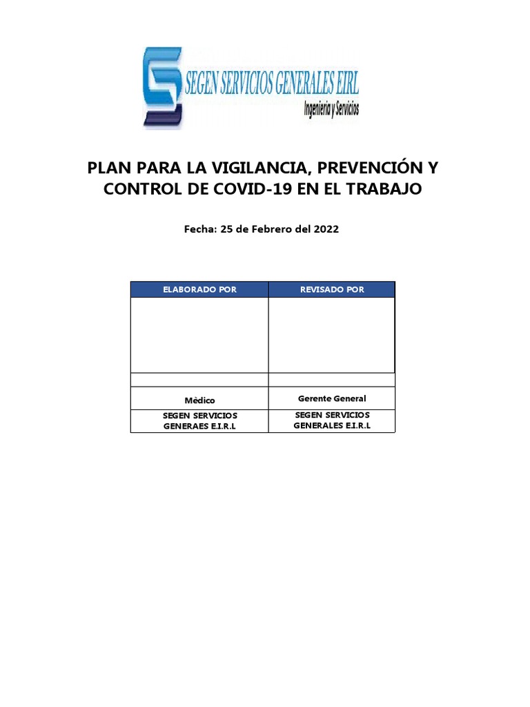 Segen Servicios Generales - Plan Covid 19 | PDF | Lavado de manos ...