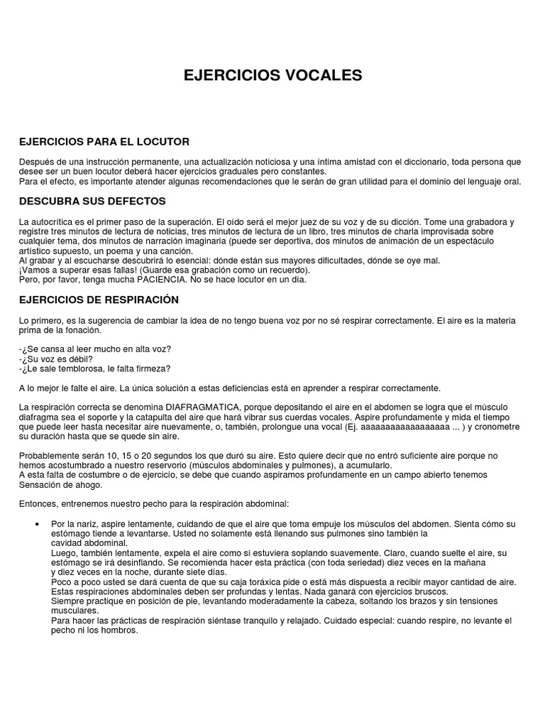 Ejercicios de Vocalización para Locutores | PDF | Puntuación | Sonido