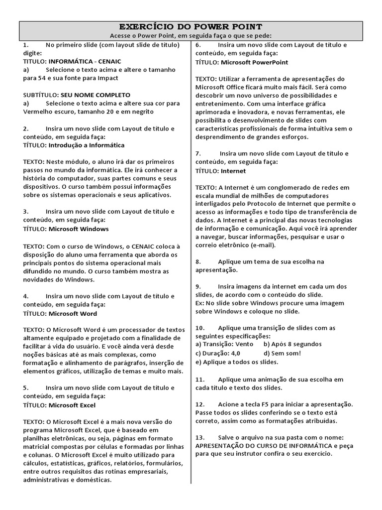 Exerc cio 1 do power point pdf microsoft internet