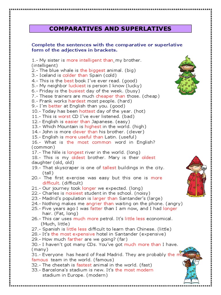 Comparative and Superlative Exercises | PDF | Foreign Language Studies
