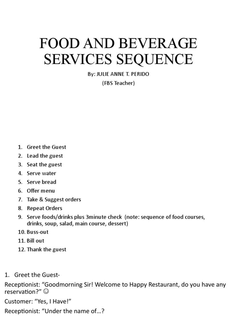 Food and Beverage Service Sequence | PDF | Waiting Staff | Menu