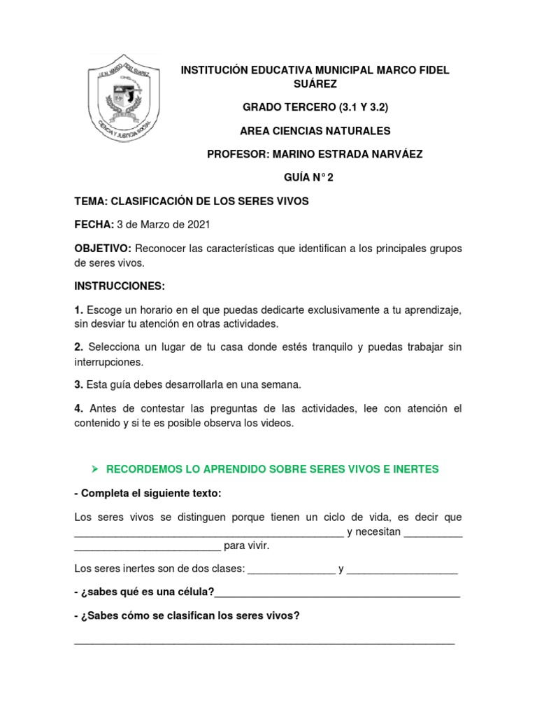 Clasificacion De Seres Vivos 1 Pdf Eucariotas Plantas