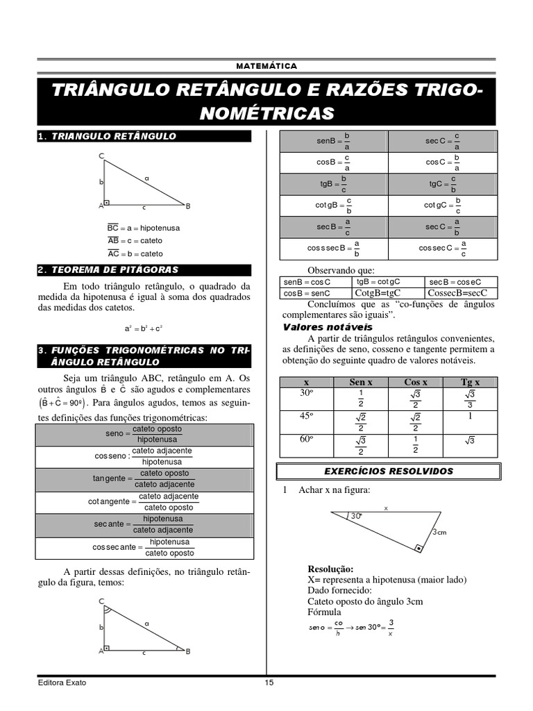 05 - Triângulo Retângulo e Razões Trigonométricas | PDF | Trigonometria ...