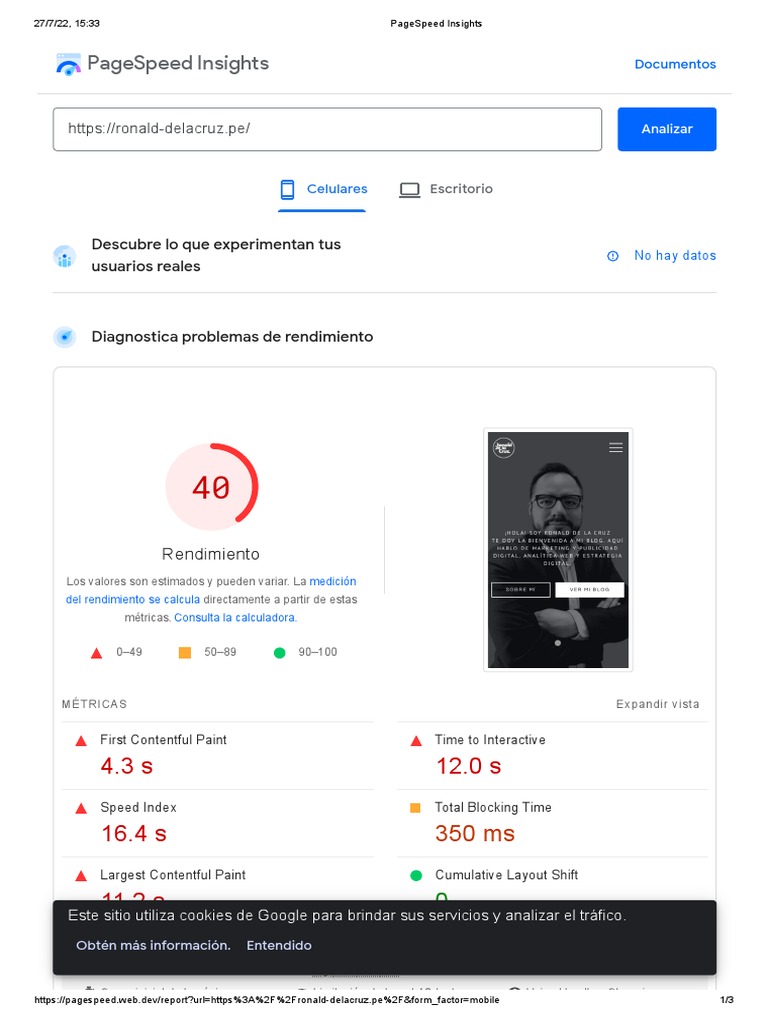 Análisis de PageSpeed para Móviles | PDF | Cookie HTTP | Gestión de ...