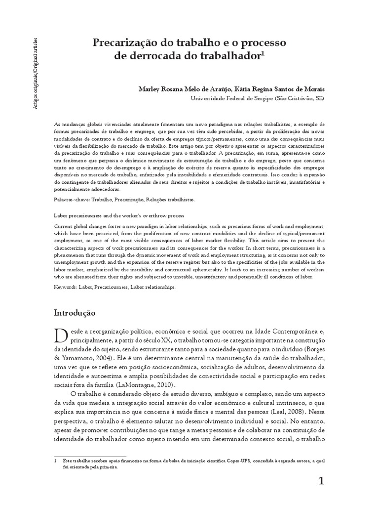 Precarização do Trabalho no Brasil | PDF | Sociologia | Economia