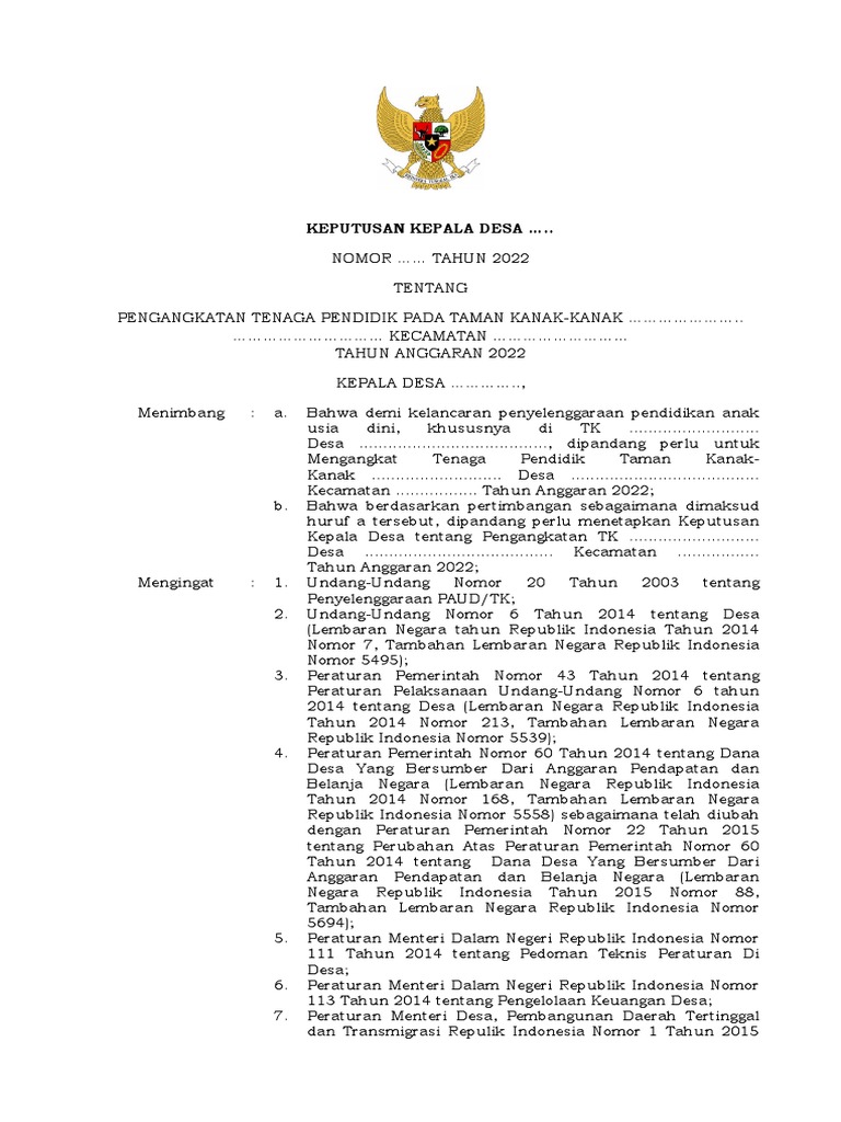Sk Guru Paud Oleh Kepala Desa Pdf