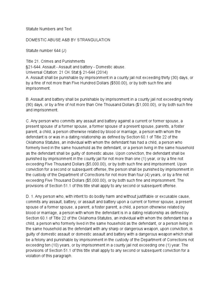 Text of Statute Numbers PDF Assault Felony