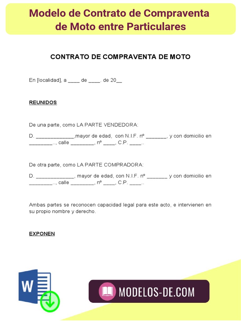 Modelo de Contrato de Compraventa de Moto | PDF | Justicia | Crimen y ...