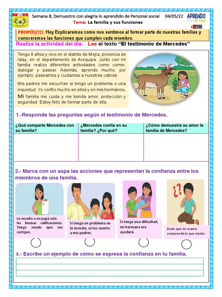 Ficha de Personal Social La Familia y Sus Funciones | PDF | Familia | Amor